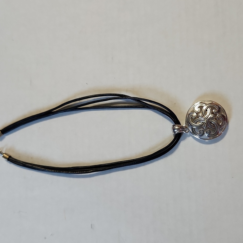 Necklace Black Roping Silver Medallion